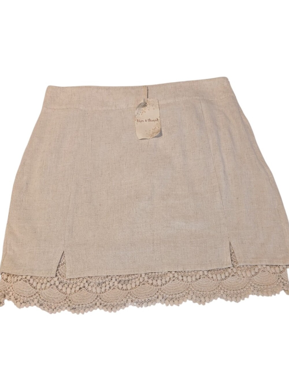 Hem & Thread Cream Linen Crochet Women's Skirt Size M NWT